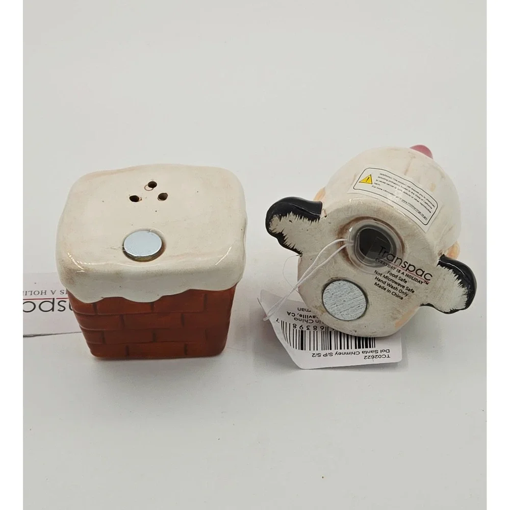 Transpac Santa in Chimney Magnetic Ceramic Salt and Pepper Shaker Set TC02622